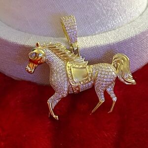 Stunning Luxury Moissanite Diamond Gold equestrian Horse Pendant